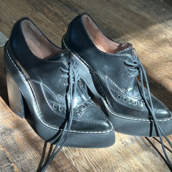 Jeffrey Campbell Shoes - Jeffrey Campbell Black Leather Platform Lace-Up Heels